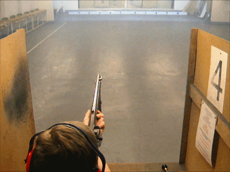 Baker rifle recoiling and showing body twist
